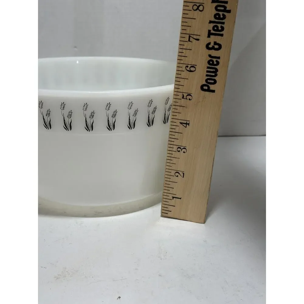 Milk Glass White Mixing Bowl Pour Black Wheat Design Fit Hamilton Beach VTG Rare